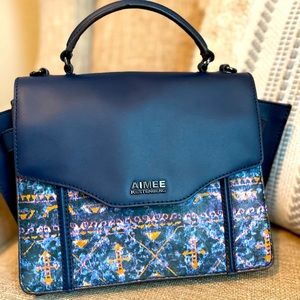 Aimee Kestenburg Marcel Navy and Tapestry leather tote EUC